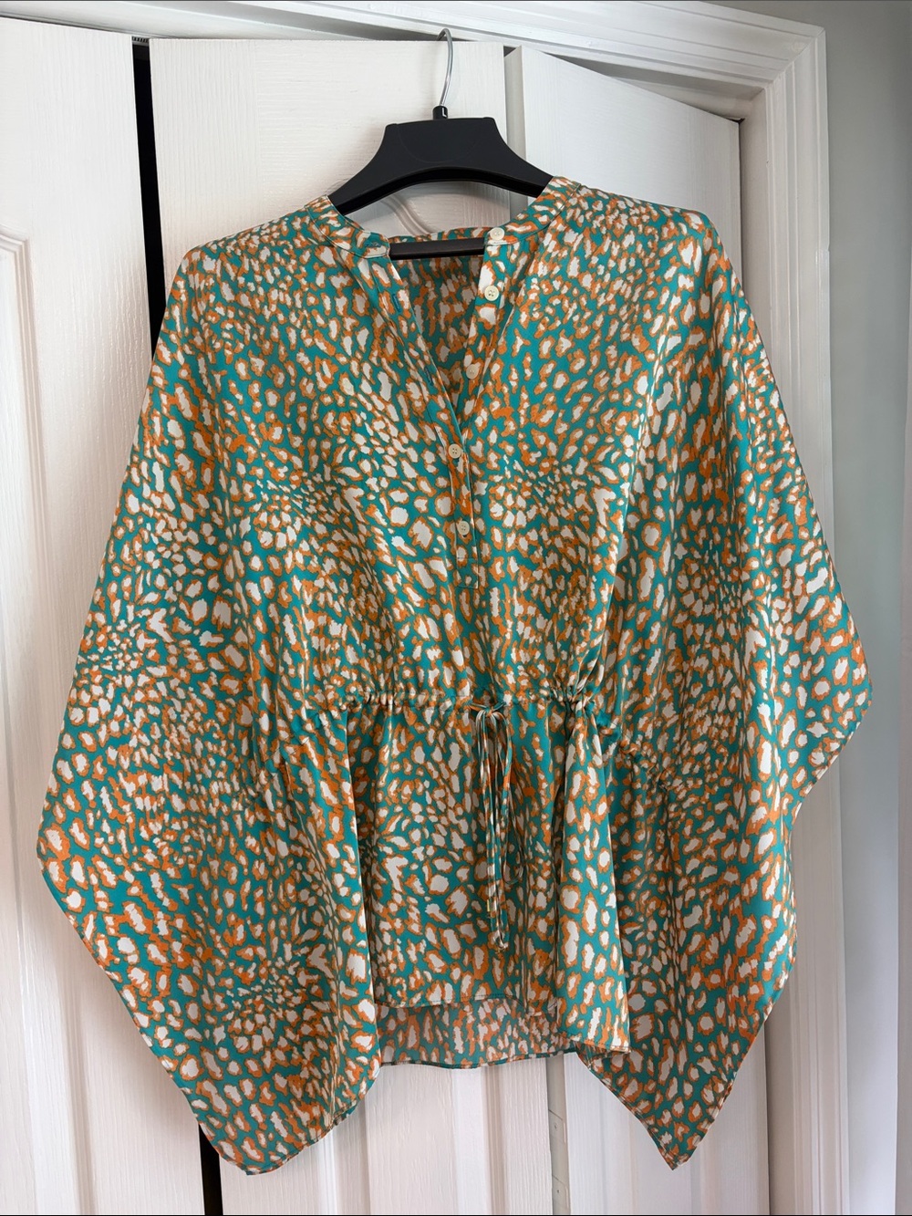 Michael Kors Green and Orange Animal-Print Drawstring Waist Women's Top